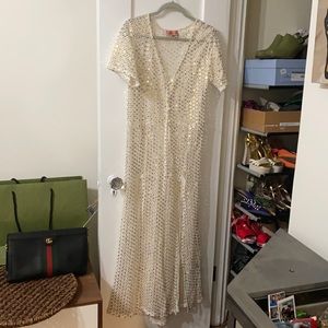 White sequin duster with pearly buttons